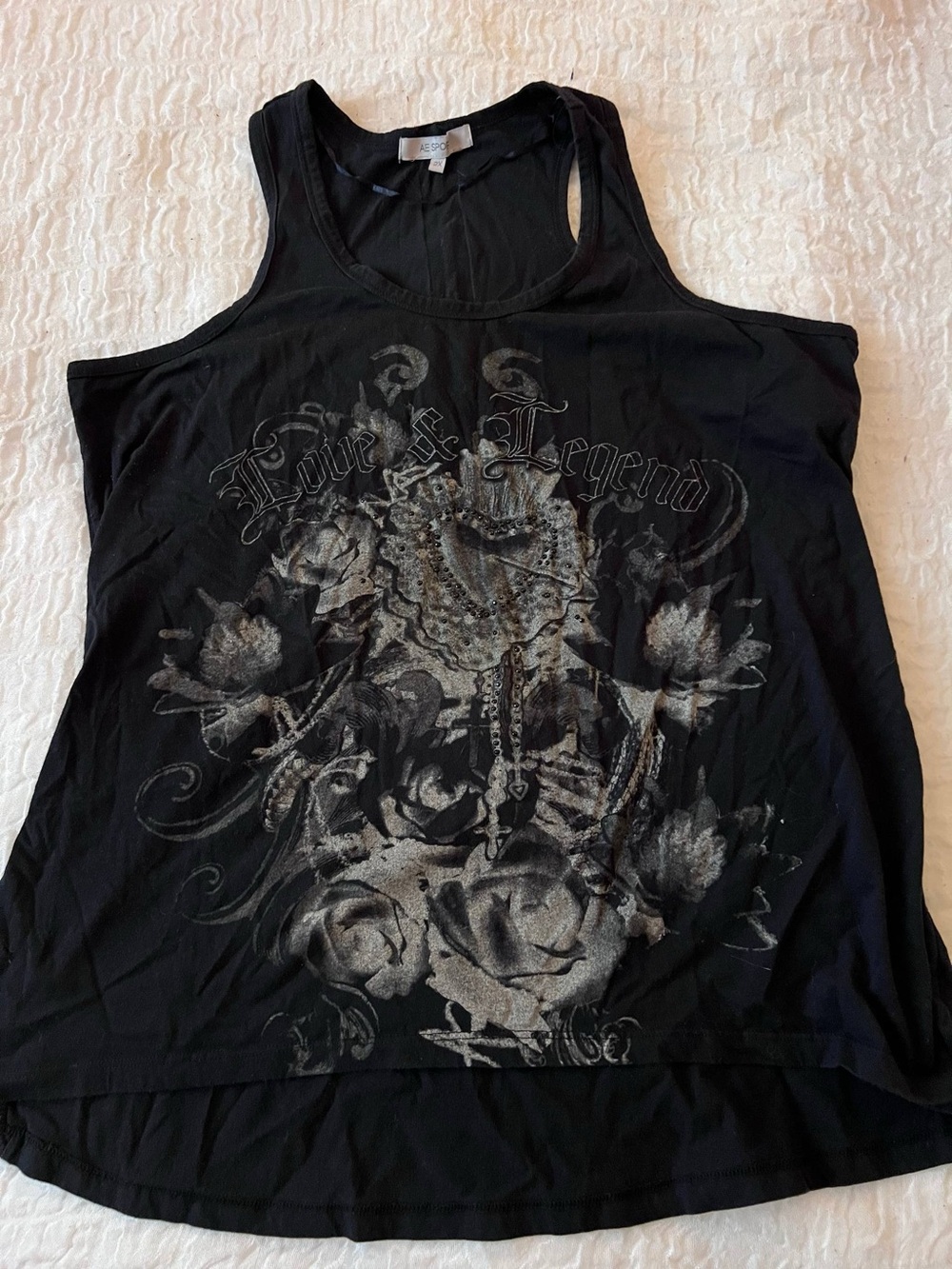 Black Tank with Silver Floral Medallion Graphic